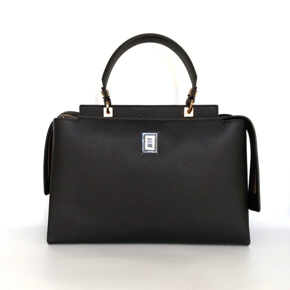 Double Zip Satchel Ebony Leather Handbag Luana Italy NWT - Picture 1 of 9